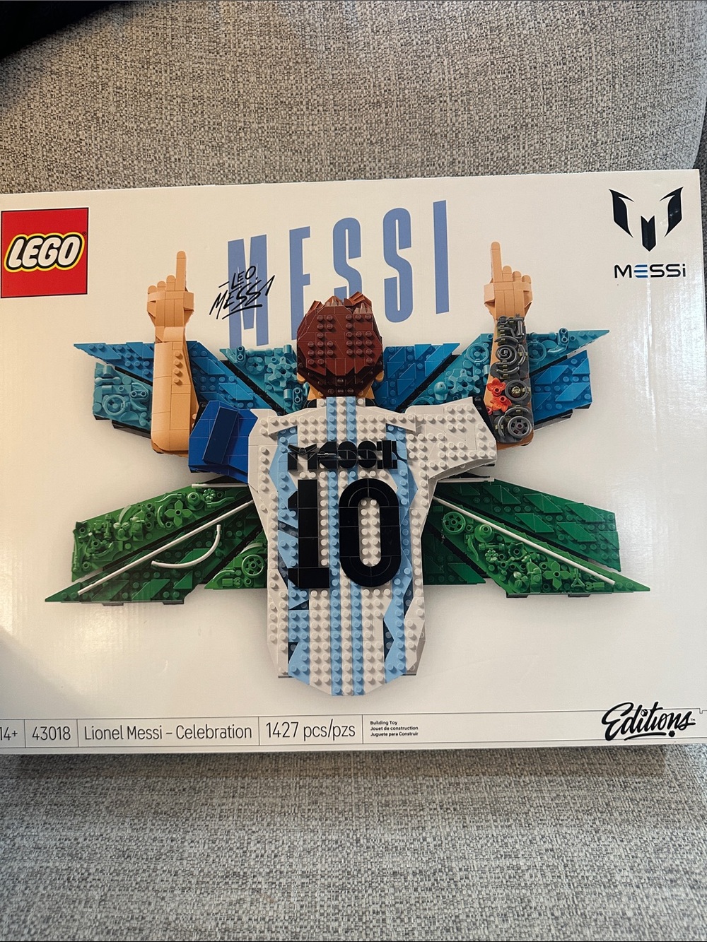 LEGO Editions: Leo Messi Celebration Wall Art - White & Light Blue